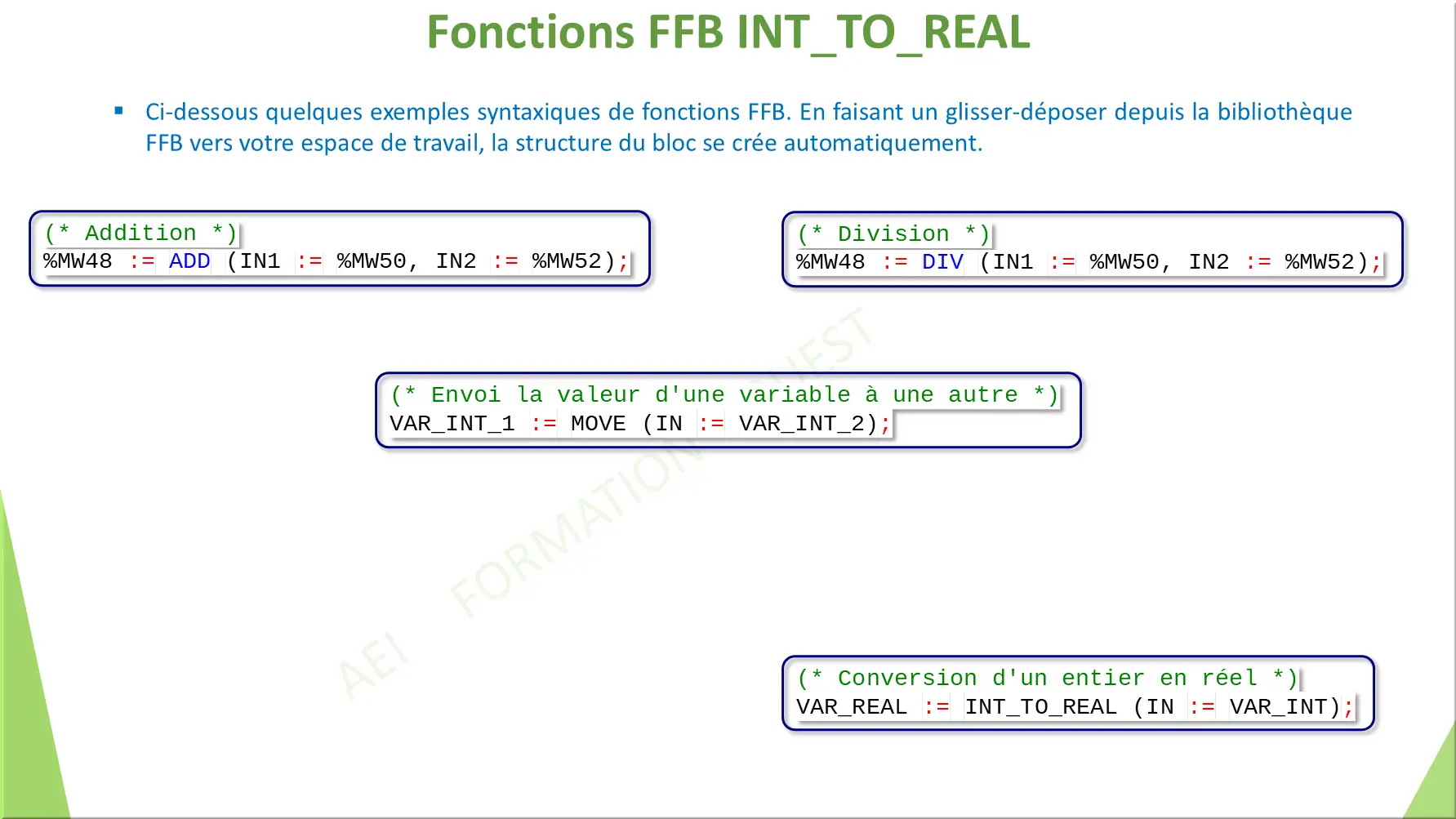 Fonctions FFB INT_TO_REAL